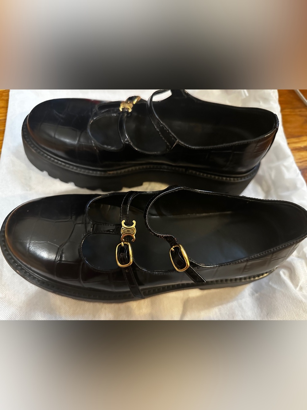 Celine Triomphe Leather Platform Mary Jane’s